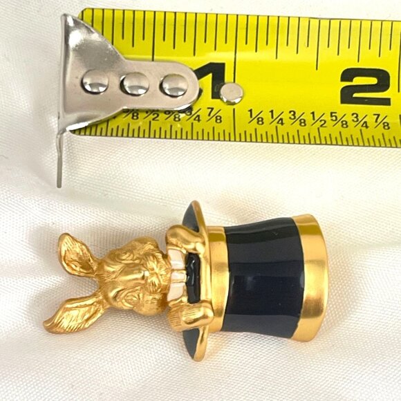 Rabbit In Hat Gold & Black Enamel Brooch Pin Vintage Mid Century Retro - Picture 7 of 7